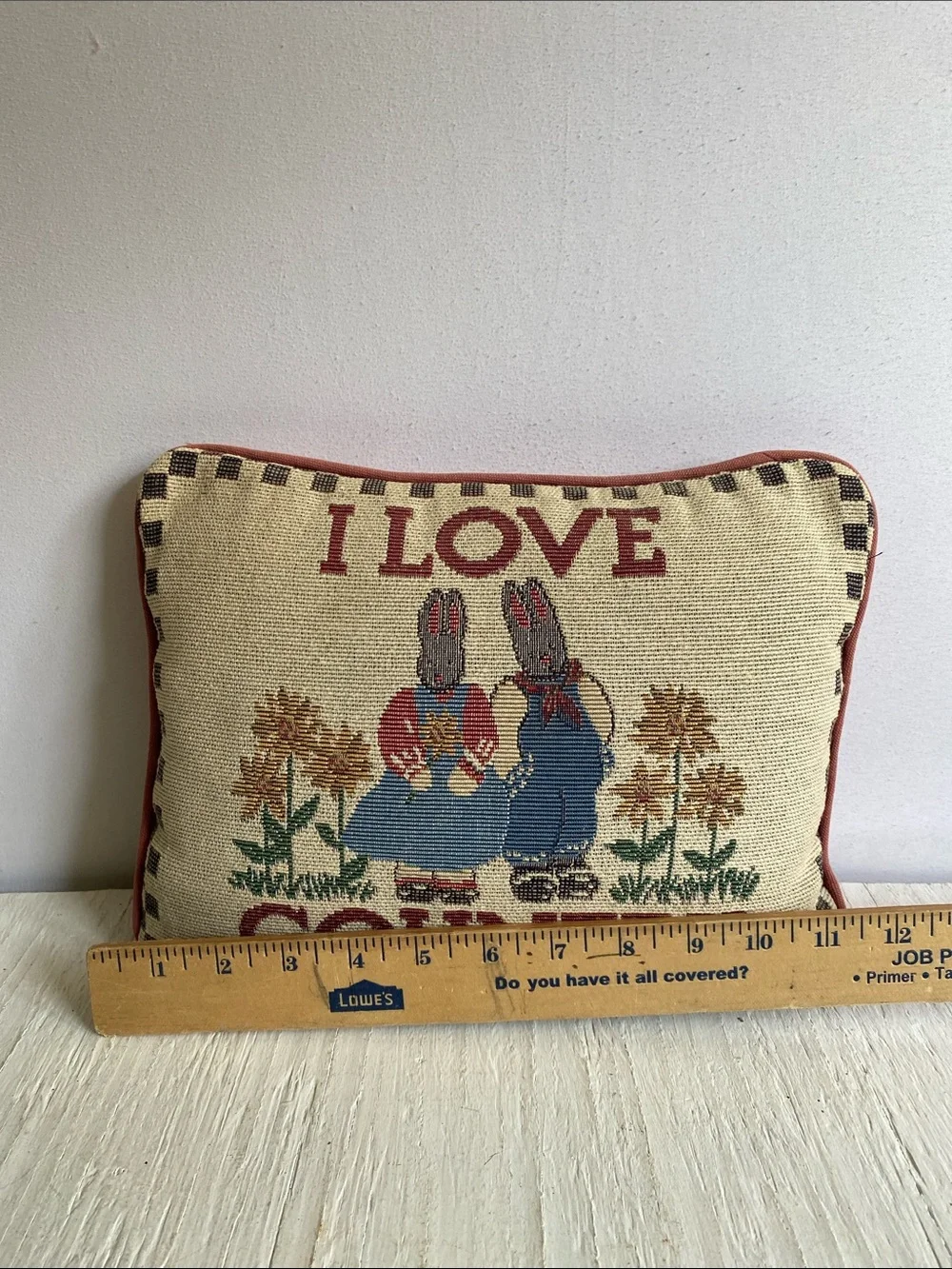 I Love Country Bunny Tapestry Pillow - Cream, Red, Blue